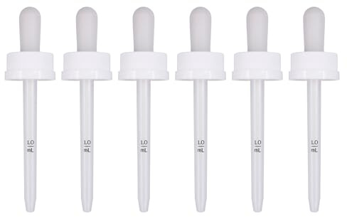 Snowso Paquete de 6 cuentagotas de repuesto, pipeta de punta recta de 0.03 onzas líquidas, cierre de plástico para botellas de minoxidil