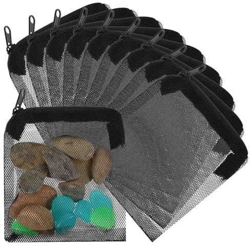 Piriuuo 10 sacchetti filtranti per acquario, con chiusura lampo, riutilizzabili, in tessuto a rete, per pietre filtranti a carbone attivo, anelli in ceramica