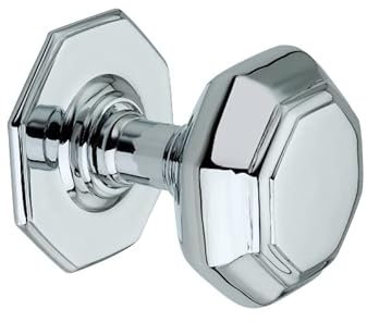 Großer achteckiger Türknauf aus massivem Messing, 80 mm, ideal für den Innen- und Außenbereich (poliertes Chrom-Finish)