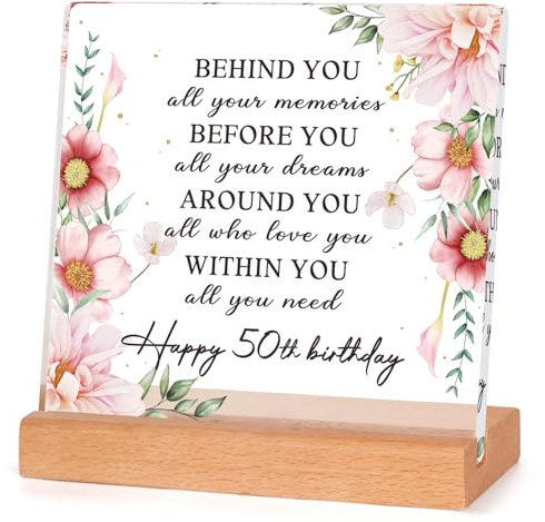 Niyewsor 50th Birthday Gifts for Women | Happy 50th Acrylic Plaque, Unique Decoration, Special Present for Mum, Wife, Sister, or Friend