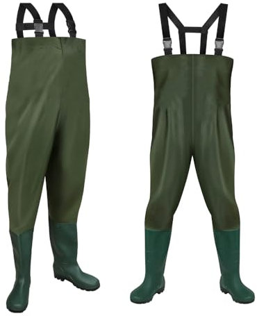 Fiqops Wathose 70D Nylon Composite PVC Angelhose, mit rutschfesten Gummistiefeln, Teichhose, Hochwasserhose, geeignet für Baustellen, Angeln, Bauernhöfe, Gärten