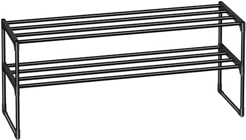 AMHANCIBLE Schuhregal 2 Ebenen, Schuhablage Metall, Schuhaufbewahrung, aufrecht oder umgedreht, stapelbar, für 10-14 Paar Schuhe, 93 x 30 x 38.5 cm, Schuhständer für Flur, Schwarz EHSRM02BK