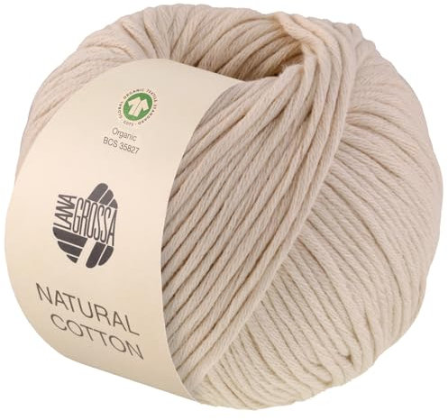 LANA GROSSA Natural Cotton Gots | Bio-Baumwollgarn in Millefili- Zwirnung | Handstrickgarn aus 100% Baumwolle (Bio) | 50g Wolle zum Stricken & Häkeln | 80m Garn
