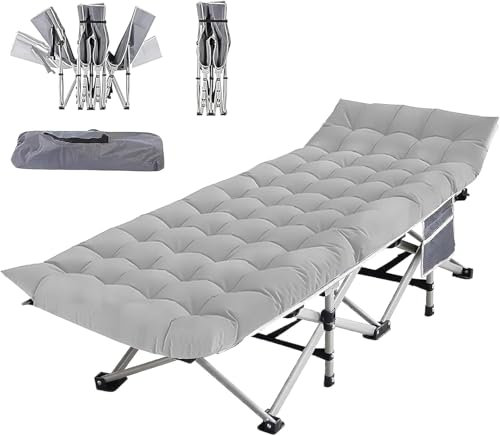 Newfulam Feldbett Klappbar XL 362KG Belastbar Campingbett Faltbar Gästebett mit Matratze, Tragetaschen, Tragbares Klappbett für Camping, Indoor, Outdoo, Home Nap (1, Grau)