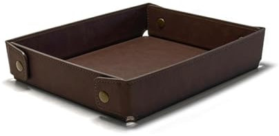 Magracy PU Leather Valet Tray for Men Women Desk Drawer Organiser Tray Nightstand Caddy for Jewelry Coins Phone Glasses Keys Watch Wallet Coffee Brown