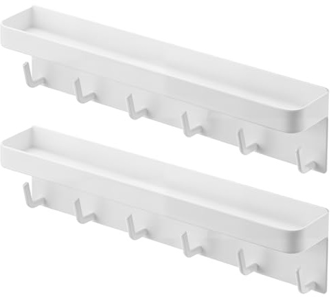 CHUENHEI 2 Stück Schlüsselbrett mit Ablage und 6 Haken, Schlüsselaufhänger Wand Ohne Bohren Schlüsselhalter, Selbstklebend Schlüsselablage Weiss, Magnetisch Schlüsselboard mit Ablage Weiß