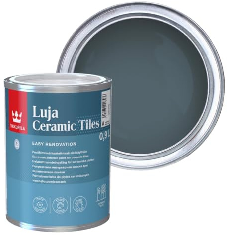 TIKKURILA Luja Ceramic Tiles - Semi-matt paint for Ceramic Tiles - Available in White & 15+ Colours (Petrol S491, 1 Litre)