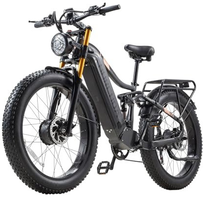 BURCHDA Doppelter Motor 190 N.m E Bike elektrofahrräder Herren Damen, Ebike 48V 30Ah(1440Wh) Akku bis 160km, 26x4 Zoll Electric Bike 7-Gang Getriebe mit LCD-Display Vollfederung E Fahrrad HC26