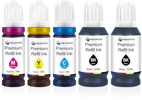 MEGOFFICE Compatible Refill Ink Bottles for Epson NEI-104/103/102/101 Ink Multipack for ET-2810 ET-2815 ET-2820 ET-2821 ET-2825 ET-2826 ET-4700 ET-4800 Printer(5 pack)