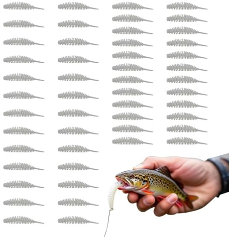 Trout Versuchung Gummi Set, 50 Stück, UV-aktiver Gummi Versuchung Trout Fischerei, Knoblauch Duft, verlockende Lauf und Haltbarkeit Geheimwaffe für Fischer, ideal für Mobile Fischer