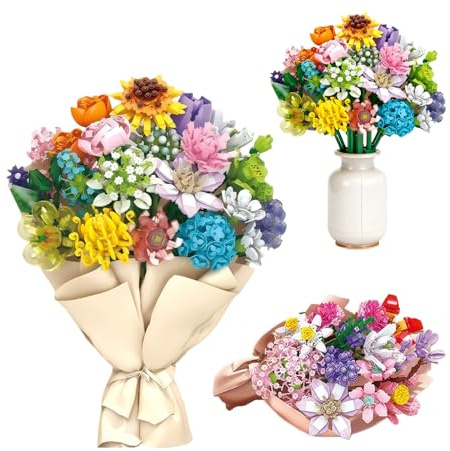 Aoksily 2180 Pezzi Set di Costruzione di Mazzetto di Fiori, 12 Set di Mazzetti di Fiori Artificiali per Adulti e Donne, Compatibile con la Collezione Botanica di Mazzetti di Fiori(non vaso)