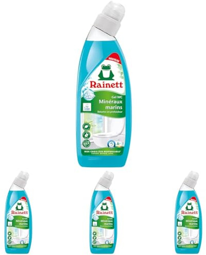 RAINETT - Nettoyant WC Minéraux Marins en Gel - Élimine les Mauvaises Odeurs, Calcaire & Tartre - Flacon 100% Recyclé - Ecolabel - 750 ml (Lot de 4)