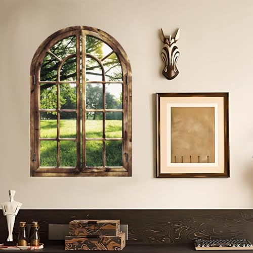 SUPERDANT 2 Stück Wandtattoo Bogenfenster Wandsticker Landschaft Kunst Abziehbild Abzieh Und Kleben Selbstklebender Wandaufkleber PVC Deko Wohnzimmer Schlafzimmer Heimdekoration