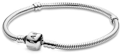 PANDORA Moments Verspieltes Zylinder-Verschluss Schlangen-Gliederarmband aus Sterling Silber, Kompatibel Moments, Größe: 16, 594593C00-16