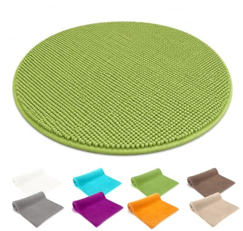 heimtexland ® Badvorleger Chenille Super Flauschig Saugstark Badteppich Badematte Ökotex Typ771 Grün 60 cm rund