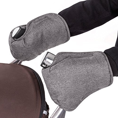 LaLoona Handschuhe mit Teddy-Thermo-Fleece - Handwärmer für Kinderwagen oder Buggy, wasser- und windabweisend, atmungsaktiv, praktische Handmuff Alternative - Melange Grey