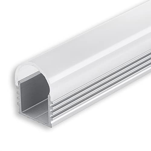 INNOVATE 2m LED Schiene - Aluminium U - Profil - Aluprofil für LED Stripes/Streifen - LED Kanal - ALU Leiste - (Alu U-Profil Maxi 12mm - runde milchige Abdeckung)