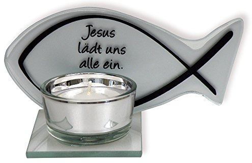 °° Glas-Teelichthalter in Fischform (Jesus lädt Uns alle EIN)