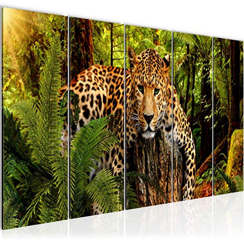 Runa Art Bild Afrika Leopard Wandbilder auf Vlies Leinwand 5 Teilig Wanddekoration Wohnzimmer Schlafzimmer 003556a