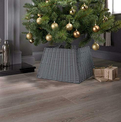 Xmas Christmas Tree Rattan Wicker Skirt | Stand Base Basket Cover | Decorative Holiday Tidy Decor | Stylish Christmas Tree Base Cover for Home Festive Charm (Grey)