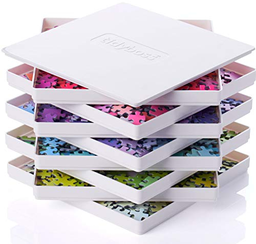 Tidyboss 8 Puzzle Sorting Trays with Lid - Portable Jigsaw Puzzle Accessories White Background Makes Pieces Stand Out to Better Sort Patterns, Shapes and Colors | for Puzzles Up to 1500 Pieces