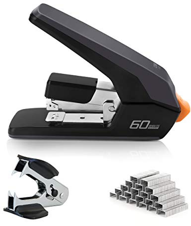 Leven Effortless Heavy Duty Stapler, One Touch Stapling, Easy to Load Ergonomic Stapler, 60 Sheet Capacity, Includes 2000 Staples and Staple Remover for Desktop