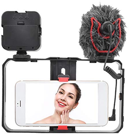Kit de Cage Vidéo pour Téléphone Portable, Micro Réducteur de Bruit, Stabilisateur de Prise de Vue à Lumière de Remplissage LED pour Le Maquillage D'enregistrement Vidéo Vlog