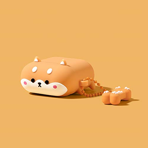 Kompatibel mit Airpods Hülle, niedlicher Cartoon Charakter Silikon Air Pod Lustige Abdeckung, Kawaii Fun Coole Schlüsselbund Design Haut, Fashion Cases (AirPods 1/2, Shiba Inu mit Knochen)
