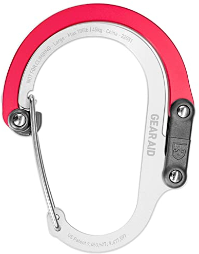 GEAR AID HEROCLIP Karabinerclip und -Haken (Groß) für Camping, Rucksack, Organisation und Garage, Rot