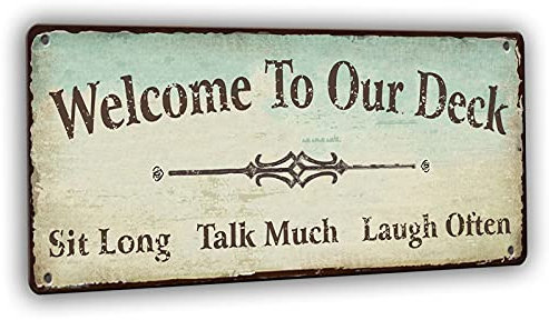 Wallors Panneau décoratif en métal rustique avec inscription « Welcome to Our Deck » - Décoration murale de jardin - 40 x 15 cm