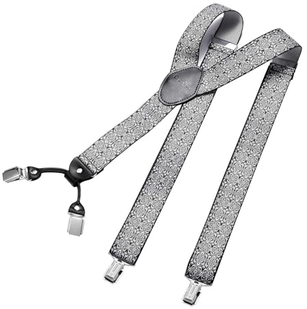 DonDon Hosenträger Herren extra stark paisley grau 3,5 cm Hosenträger Herren breit in Y-Form lang - Starke Clips passend für Anzug Jeans Chinos Vintage Rockabilly Suspenders