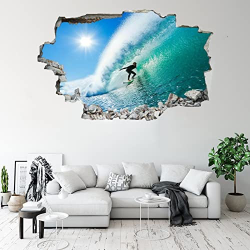 Kuletkear 3D Wandtattoo Wandsticker Surfer Wassersport B 113 x H 75 cm Aufkleber Wandaufkleber Wanddeko für Wohnzimmer Kinderzimmer Badezimmer