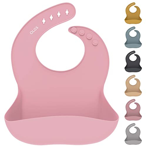 Olgs Silikon Lätzchen Baby Fütterlätzchen Babylätzchen mit Auffangschale | Silikonlätzchen für Jungen und Mädchen | BPA-Frei & Wasserdicht Abwaschbar Rose | Ergonomisch Babylatz Latz für Kleinkinder