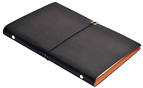 Kunstleder Notizbuch, Vintage Tagebuch, A5 Loseblatt Buch Leere Seiten, Antikes Skizzenbuch Reisetagebuch, Nachfüllbares Notizbuch, Journal Notebook 23x17cm (Schwarz + Weißes Papier)