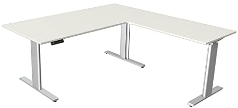 Kerkmann Certeo Eckschreibtisch Move.3 | Elektrisch höhenverstellbar | Gestell Silber | HxBxT 720-1200 x 1800 x 800 mm | Weiß | Sitz- und Stehtisch Bürotisch Arbeitstisch