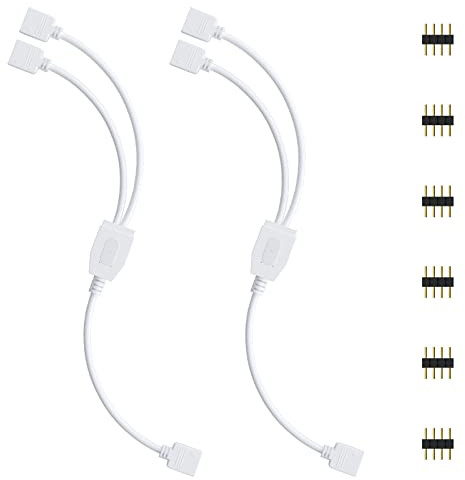 REDTRON Led Strip Verbinder Kit, 2pcs 2-Port LED Licht Erweiterung Kabel mit 6pcs 10mm 4polig Mann zu Mann Verbinder für 5050 3528 2835 LED-Streifen Licht DIY Zubehör