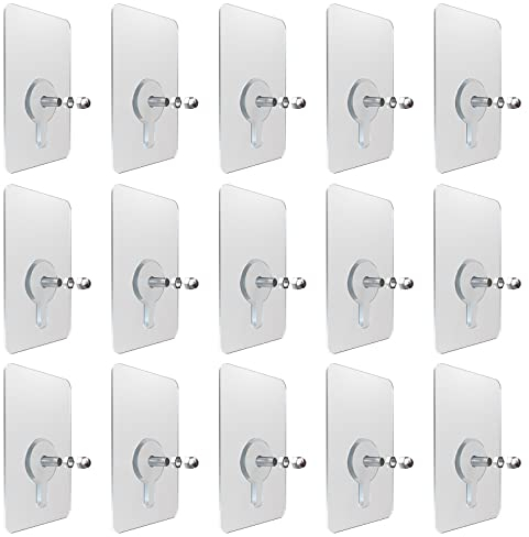 VEGCOO Klebeschraube, 15 Stück Klebenägel 12 MM Gewindestange 5 * 8 CM Rechteck Klebehaken Transparent für Badezimmer Küchen Abstellräume