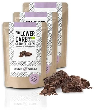 3er Lower Carb Brownie-Backmischung | bio, glutenfrei, keto Diät, für Backform, Muffin, Schokoladenkuchen - Mandelmehl - laktosefreie lowercarb lebensmittel, zuckerfreie Schokolade*, Organic Workout