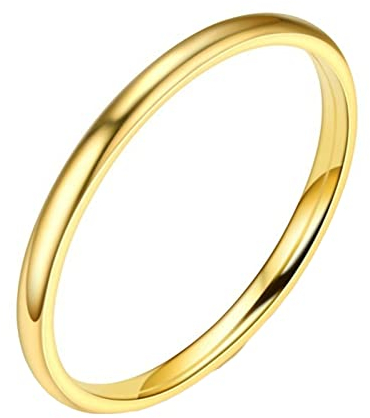 Epinki Verlobung Ring Frau 2MM, Gold Pärchenring Bandring Dünn Stapelring Edelstahl Ringe für Frau, Größe 62 (19.7)