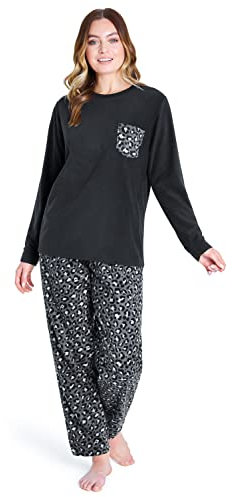 CityComfort Pigiama Donna Invernale Pile a Manica Lunga Pigiamone Felpato Due Pezzi (XL, Leopardato)