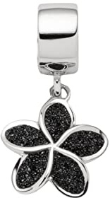 DUR Einzel Charm-Anhänger Plumeria Blüte für Damen aus 925er Sterling-Silber mit Lavasand in der Farbe Silber und Schwarz, Maße: 1,7x1,15 cm, F322
