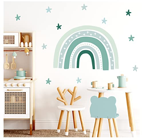 Little Deco Wandaufkleber Regenbogen Mint Wandsticker Sterne Wandtattoo Kinderzimmer Babyzimmer Wanddeko DL928-1