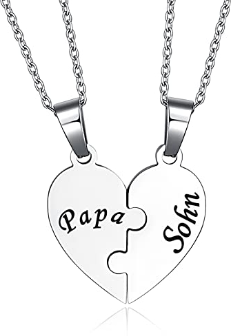 YOTHIWAD Papa Sohn Kette,Herz Puzzle Anhänger mit Gravur kette für 2 Stücke An Papa Geschenke von Sohn Geschenk für Papa Sohn(Silber)