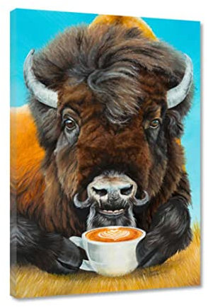 Hustling Sharks® Tierbild auf Leinwand als XXL Wandbild Bison Latte - Tierbilder im Hochformat, Bison Bilder, Wohnzimmer Bilder, Bilder Deko Wohnzimmer, Bilder Tiere, Gute Laune Bilder (30x40cm)