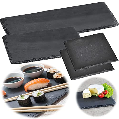 LS-LebenStil Schieferplatte 30x20cm Schwarz - Naturschiefer-Platten - Rechteckig - Servierplatte Schieferteller Tischset Sushi Deko Tablett Tapas-Teller Schiefertafel Steinplatte Tafelplatte