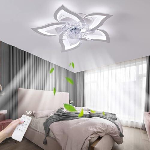 Deckenventilator Mit Beleuchtung Blütenform Design Ventilator Modern LED Leise Klein Lampe Mit Ventilator Reversibel Dimmbar Winter/ Sommer Modus Ventilator Deckenlampe Für Schlafzimmer Wohnzimmer