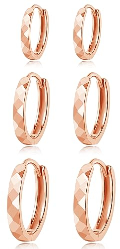Loutade 925 Sterling Silber Creolen Set - 3 Paare Hypoallergen Ohrringe in Silber und Rosegold, Unisex Schlafen Knorpel Tragus Helix Kreolen für Damen, 9/11/13mm