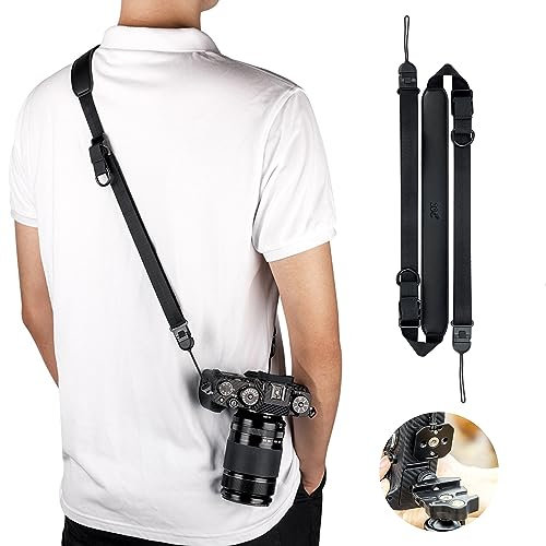 JJC Shoulder Strap Quick Release Sling Strap for Canon Sony Nikon Fuji Mirrorless Cameras, Adjustable Camera Neck Belt Cross Body Strap with Quick Release Plate, Load Capacity 176lbs (BLACK)