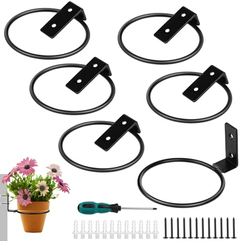 efuturetime 6 x Soporte Macetas Pared Exterior 4 Pulgadas (Ø10cm) Plegable, Soporte de Pared Macetas con Tornillos y Destornillador, Estante de Maceta de Anillo para Balcón, Jardín, Restaurante
