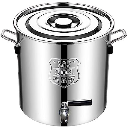HADWAO Pentola da zuppa in acciaio inox SUS304 con coperchio sospeso, maniglia, rubinetto a interruttore, pentola da cucina, durevole, secchio per tè, capacità 5-65 l, 30 l